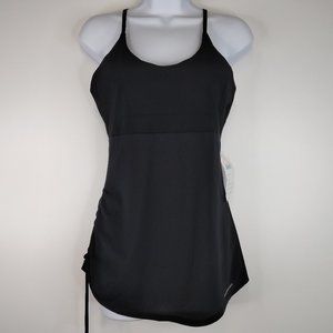 Graced by Grit Land And Sea Built in Bra Black Ruched Tank Top Size L. NEW